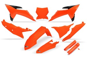UFO KOMPLET PLASTIKÓW (FULL KIT) Z OSŁONAMI TELESKOPÓW (AMORTYZATORÓW) KTM SSX 125 / 150 / 250 / 300 '25-'26, SXF (SX-F) 250 / 350 / 450 '25-'26 KOLOR POMARAŃCZOWY FLUO
