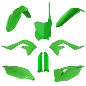 POLISPORT KOMPLET PLASTIKÓW (FULL KIT) KAWASAKI KX 250F '21-'24; KX 450F '19-'23 W ZESTAWIE TABLICA PRZEDNIA (8665900001) I OSŁONY AMORTYZARORÓW (8351800005) KOLOR ZIELONY