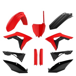 POLISPORT KOMPLET PLASTIKÓW (FULL KIT) HONDA CRF 250R '18-'21; CRF 450R '17-'20 W ZESTAWIE TABLICA PRZEDNIA (8667200002) I OSŁONY AMORTYZARORÓW (8351900003) KOLOR CZERWONY CZARNY