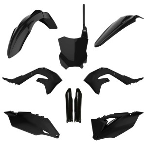 POLISPORT KOMPLET PLASTIKÓW (FULL KIT) KAWASAKI KX 250F '21-'24; KX 450F '19-'23 W ZESTAWIE TABLICA PRZEDNIA (8665900003) I OSŁONY AMORTYZARORÓW (8351800002) KOLOR CZARNY