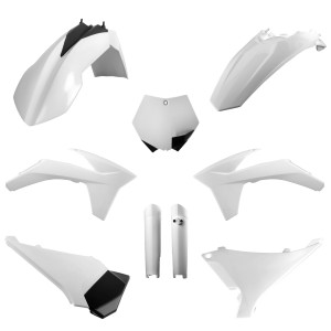 POLISPORT KOMPLET PLASTIKÓW (FULL KIT) KTM SX '12; SX-F '11- '12; XC/XC-F '12 W ZESTAWIE TABLICA PRZEDNIA (8664400007) I OSŁONY AMORTYZATORÓW (8398500002) KOLOR BIAŁY