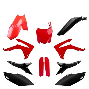 POLISPORT KOMPLET PLASTIKÓW (FULL KIT) HONDA CRF 250R '14-'17; CRF 450R '13-'16 W ZESTAWIE TABLICA PRZEDNIA (8659400001) I OSŁONY AMORTYZATORÓW (8351700003) KOLOR CZERWONO CZARNY