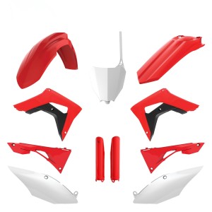 POLISPORT KOMPLET PLASTIKÓW (FULL KIT) HONDA CRF 250RX '19-'21; CRF 450RX '17-'20 W ZESTAWIE TABLICA PRZEDNIA (8667200002) I OSŁONY AMORTYZARORÓW (8351900003) KOLOR CZERWONY CZARNY
