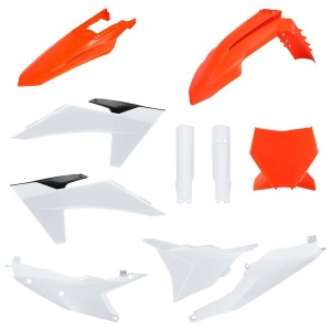POLISPORT KOMPLET PLASTIKÓW (FULL KIT) KTM SX/SX-F/XC/XC-F '23-'24 W ZESTAWIE TABLICA PRZEDNIA (8672000002) I OSŁONY AMORTYZATORÓW (8352500001) KOLOR POMARAŃCZOWY BIAŁY OEM