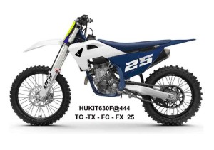 UFO 2025/11 KOMPLET PLASTIKÓW (FULL KIT) Z OSŁONAMI TELESKOPÓW (AMORTYZATORÓW) HUSQVARNA TC 125 / 150 / 250 / 300 '25-'26, TX 300 '25-'26, FC 250 / 350 / 450 '25-'26, FX 350 / 450 '25-'26 KOLOR BIAŁY / GRANATOWY