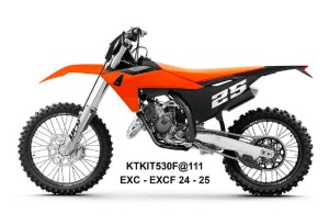 UFO 2025/11 KOMPLET PLASTIKÓW (FULL KIT) Z OSŁONAMI TELESKOPÓW (AMORTYZATORÓW) KTM EXC 150 / 250 / 300 TBI '24-'25, EXC-F 250 / 350 / 450 / 500 '24-'25 KOLOR POMARAŃCZOWY / CZARNY