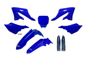 UFO 2025/11 KOMPLET PLASTIKÓW (FULL KIT) Z OSŁONAMI TELESKOPÓW (AMORTYZATORÓW) YAMAHA YZ 125 / 250 '22-'26 KOLOR NIEBIESKI OEM (OSŁONY TELESKOPÓW GRANATOWE) - RESTYILING NA YZF