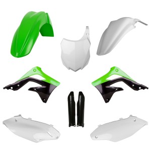 POLISPORT KOMPLET PLASTIKÓW (FULL KIT) KAWASAKI KX 450F '13-'15 W ZESTAWIE TABLICA PRZEDNIA (8659200002) I OSŁONY AMORTYZARORÓW (8351800002) KOLOR ZIELONY