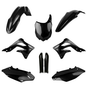 POLISPORT KOMPLET PLASTIKÓW (FULL KIT) KAWASAKI KX 450F '13-'15 W ZESTAWIE TABLICA PRZEDNIA (8659200003) I OSŁONY AMORTYZARORÓW (8351800002) KOLOR CZARNY
