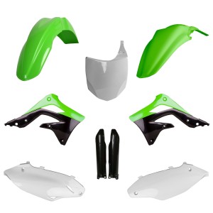 POLISPORT KOMPLET PLASTIKÓW (FULL KIT) KAWASAKI KX 450F '12 W ZESTAWIE TABLICA PRZEDNIA (8656800002) I OSŁONY AMORTYZARORÓW (8351800002) KOLOR ZIELONY