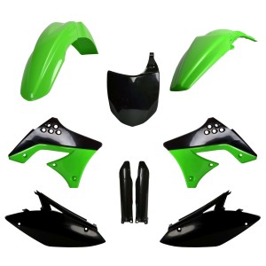 POLISPORT KOMPLET PLASTIKÓW (FULL KIT) KAWASAKI KX 250F '09-'12 W ZESTAWIE TABLICA PRZEDNIA (8660800002) I OSŁONY AMORTYZARORÓW (8398000001) KOLOR CZARNY ZIELONY