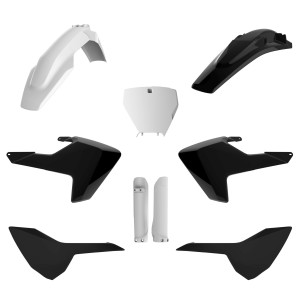 POLISPORT KOMPLET PLASTIKÓW (FULL KIT) HUSQVARNA TC/FC '16-'18 W ZESTAWIE TABLICA PRZEDNIA (8665800002) I OSŁONY AMORTYZARORÓW (8398900001) KOLOR CZARNY BIAŁY